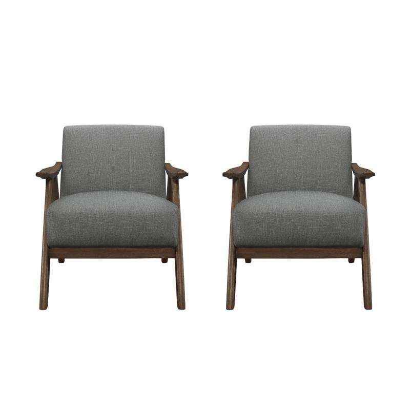 Pemberly Row Set of 2 Modern Upholstered Accent Chairs in Gray