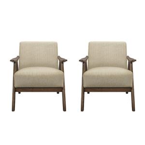 Pemberly Row Set of 2 Modern Accent Chairs with Arm Rest in Light Brown