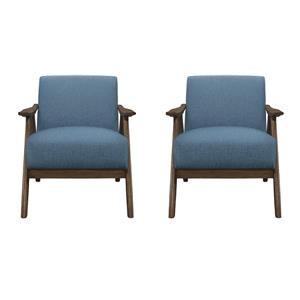 Pemberly Row Set of 2 Modern Accent Chairs with Arm Rest in Blue