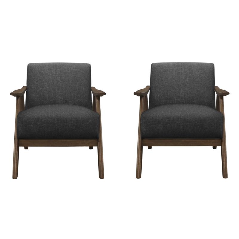 Pemberly Row Set of 2 Mid-Century Fabric Upholstered Accent Chairs in Dark Gray