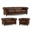 Pemberly Row Set of 3 Leather Loveseat and Sofa and Armchair in Brown