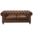 Pemberly Row Set of 3 Leather Loveseat and Sofa and Armchair in Brown