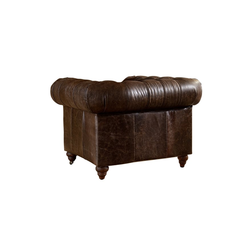 Pemberly Row Set of 3 Leather Loveseat and Sofa and Armchair in Brown