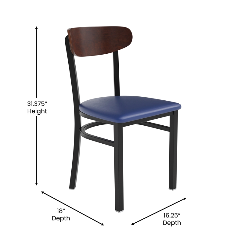 Pemberly Row Set of 2 Metal Dining Chairs with Vinyl Seat & Wood Boomerang Back