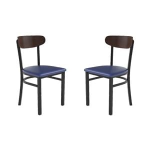 Pemberly Row Set of 2 Metal Dining Chairs with Vinyl Seat & Wood Boomerang Back