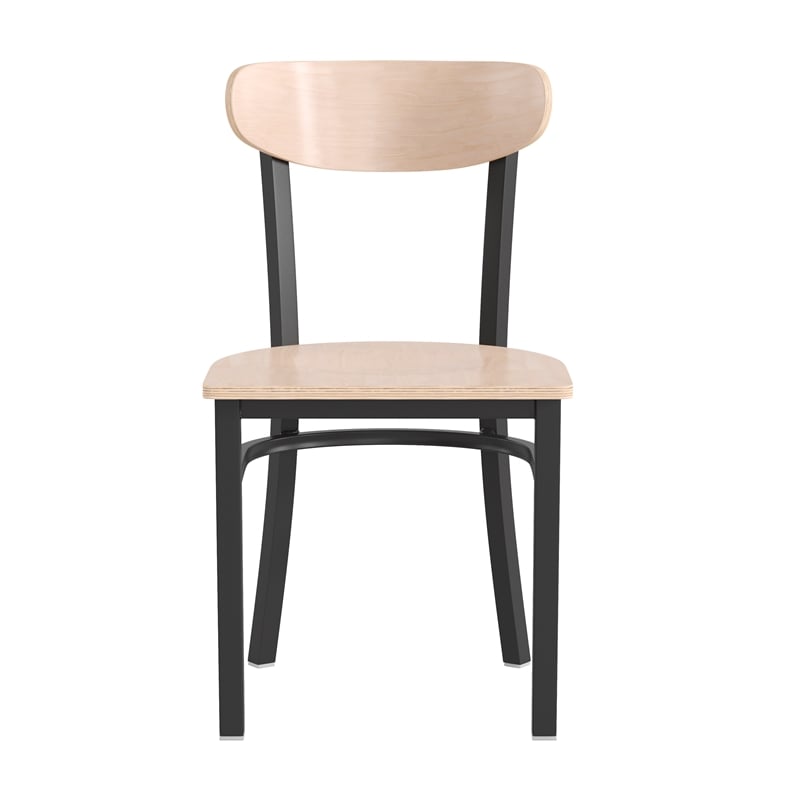 Pemberly Row Set of 2 Metal Dining Chairs with Wood Seat and Boomerang Back