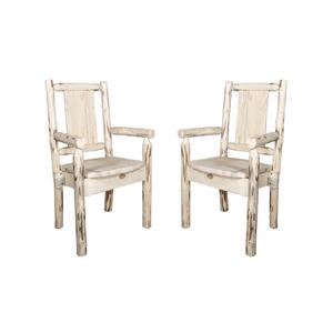 Pemberly Row Set of 2 Wood Captain's Chairs with Moose Design in Natural