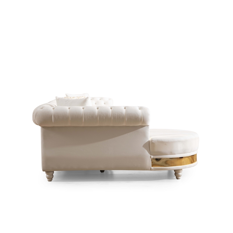 Pemberly Row Set of 2 Gold Detailed Tufted Upholstery Sectional & Coffee Table