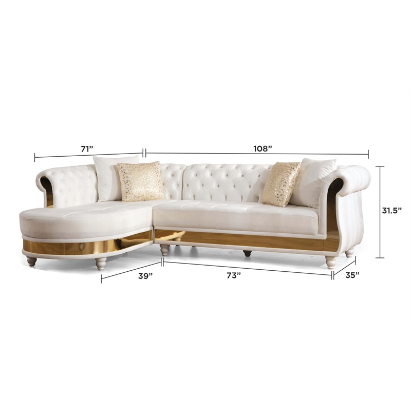 Pemberly Row Set of 2 Gold Detailed Tufted Upholstery Sectional & Coffee Table
