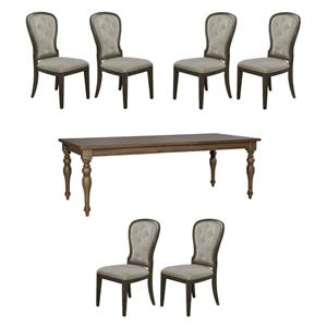 Pemberly Row Set of 7 Rectangular Leg Table and Upholstered Side Chairs