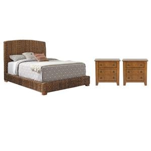 Pemberly Row Set of 3 Eastern King Panel Bed and Nisghtstands in Brown
