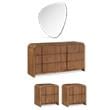Pemberly Row Set of 4 Brushed Silver Mirror & Walnut Oak Dresser & Nightstands