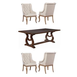 Pemberly Row Set of 5 104&quot Extension Leaf Dining Table and Upholstered Chairs