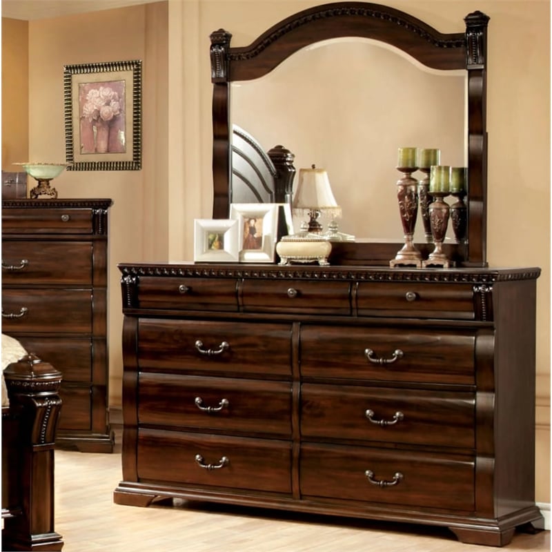 Pemberly Row Set of 4 Nightstands and Dresser with Mirror and Cal King Bed
