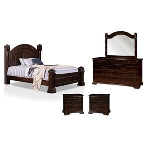 Pemberly Row Set of 4 Nightstands and Dresser with Mirror and Cal King Bed