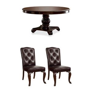 Pemberly Row Set of 3 Wood Pedestal Dining Table and Faux Leather Chairs