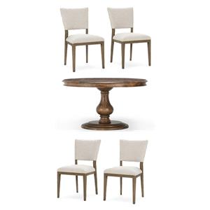 Pemberly Row Set of 5 Solid Pine Wood Round Dining Table and Dining Chairs