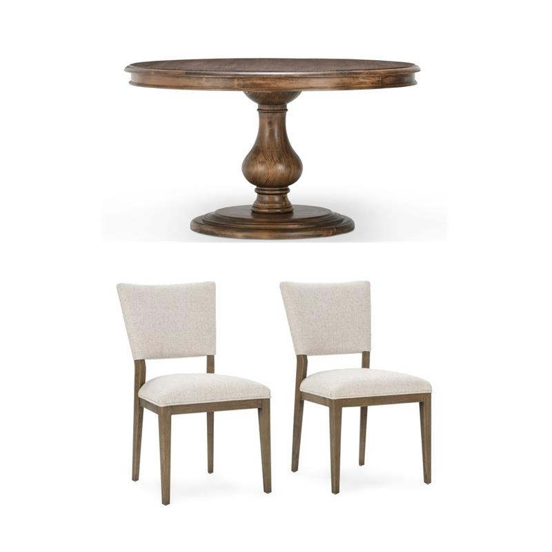Pemberly Row Set of 3 Solid Pine Wood Round Dining Table and Dining Chairs