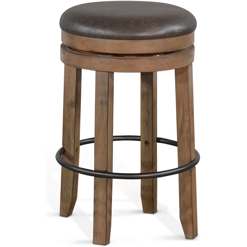 Pemberly Row Set of 3 Bar Unit and Swivel Barstools in Taupe Brown