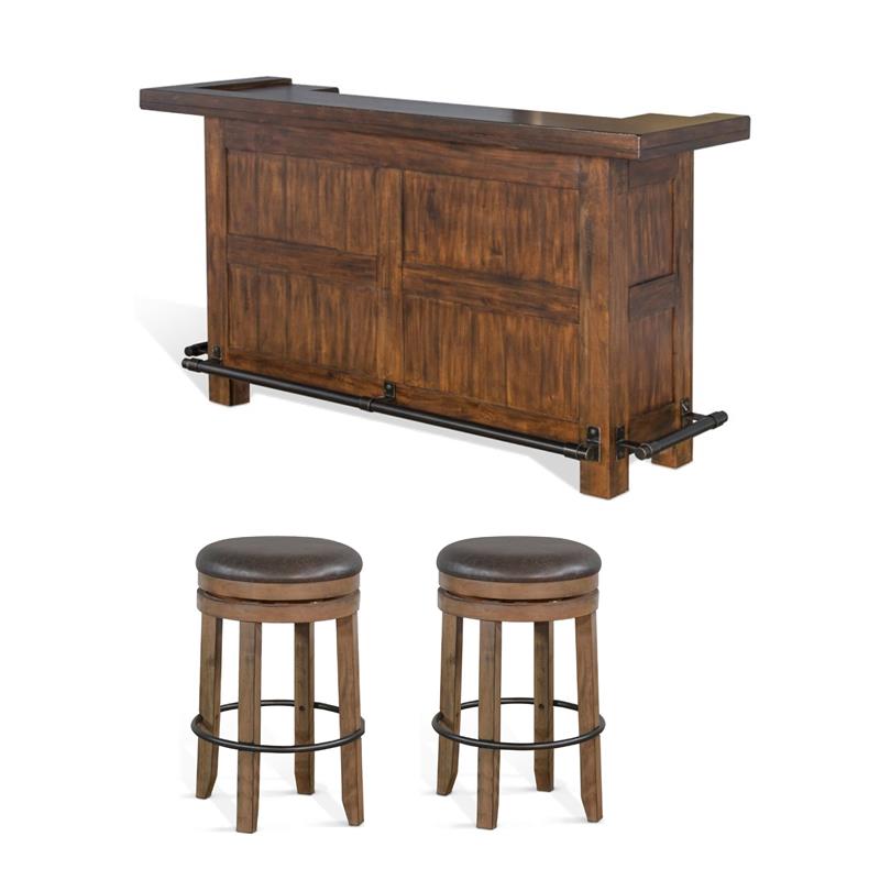 Pemberly Row Set of 3 Bar Unit and Swivel Barstools in Taupe Brown