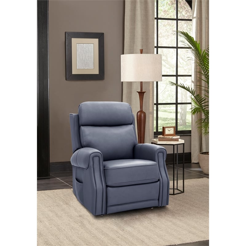 Pemberly Row Leather Power Lift Recliner with Heat in Sorrento Ocean