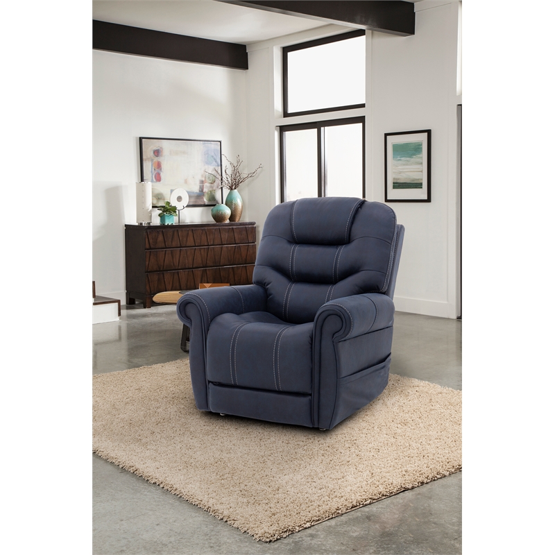Pemberly Row Fabric Power Lift Recliner with 3 Zone Heat in Canyon Ocean