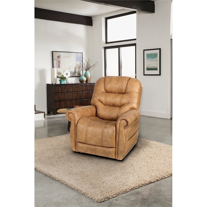 Pemberly Row Fabric Power Lift Recliner with 3 Zone Heat in Canyon Silt