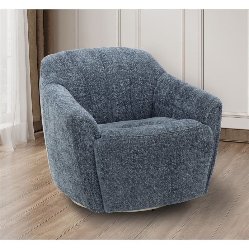 Pemberly Row Polyester Power Swivel Chair with Footrest Only in Maze Denim