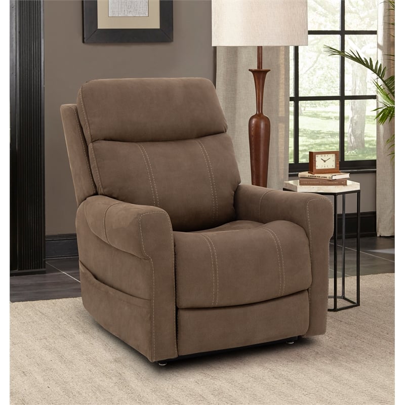 Pemberly Row Fabric Power Lift Recliner with 3 Zone Heat in Stonewash Granite