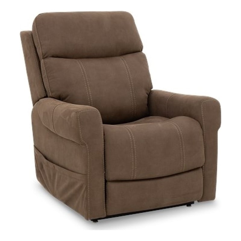 Pemberly Row Fabric Power Lift Recliner with 3 Zone Heat in Stonewash Granite