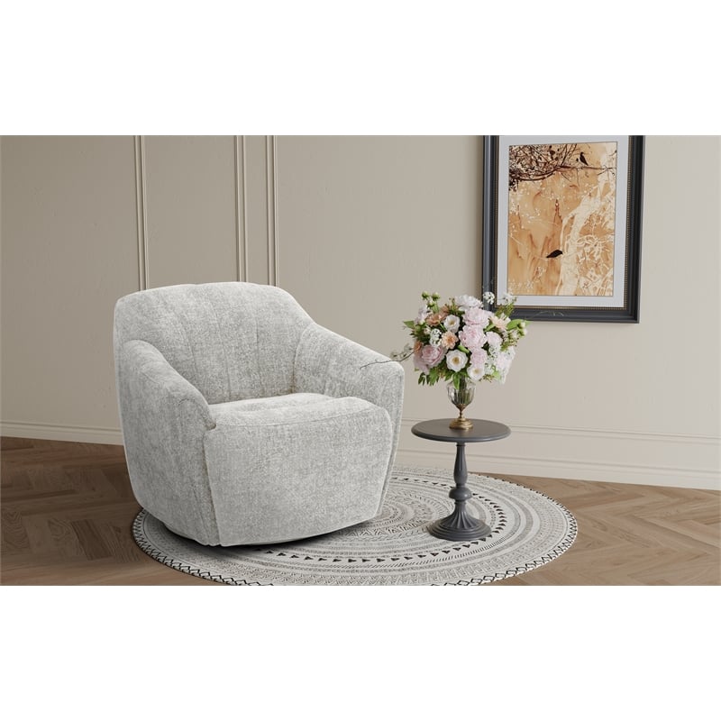 Pemberly Row Polyester Power Swivel Chair with Power Footrest in Maze Dove