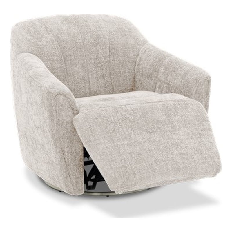 Pemberly Row Polyester Power Swivel Chair with Power Footrest in Maze Tan