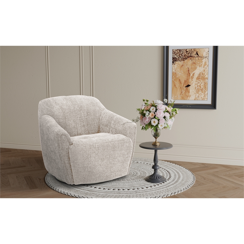 Pemberly Row Polyester Power Swivel Chair with Power Footrest in Maze Tan