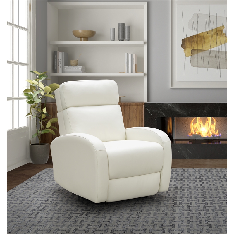 Pemberly Row Top-grain Leather Power Recliner in Enzo Winter White