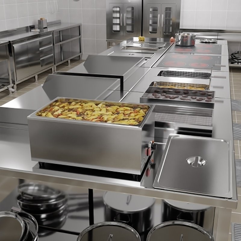 Pemberly Row Bain Marie Countertop Stainless Steel Food Warmer in Silver