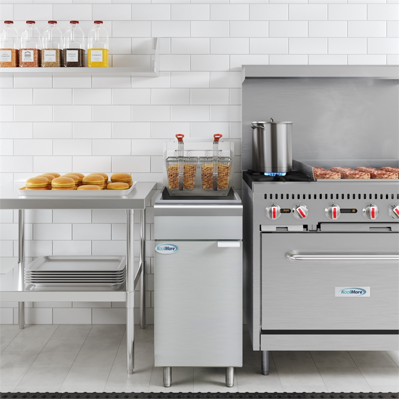 Pemberly Row Steel 40lb Floor Natural Gas Commercial Fryer with 90000 BTUs