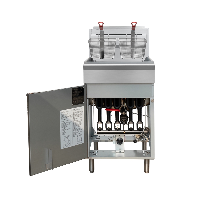 Pemberly Row Steel 75lb Floor Natural Gas Commercial Fryer with 150000 BTUs