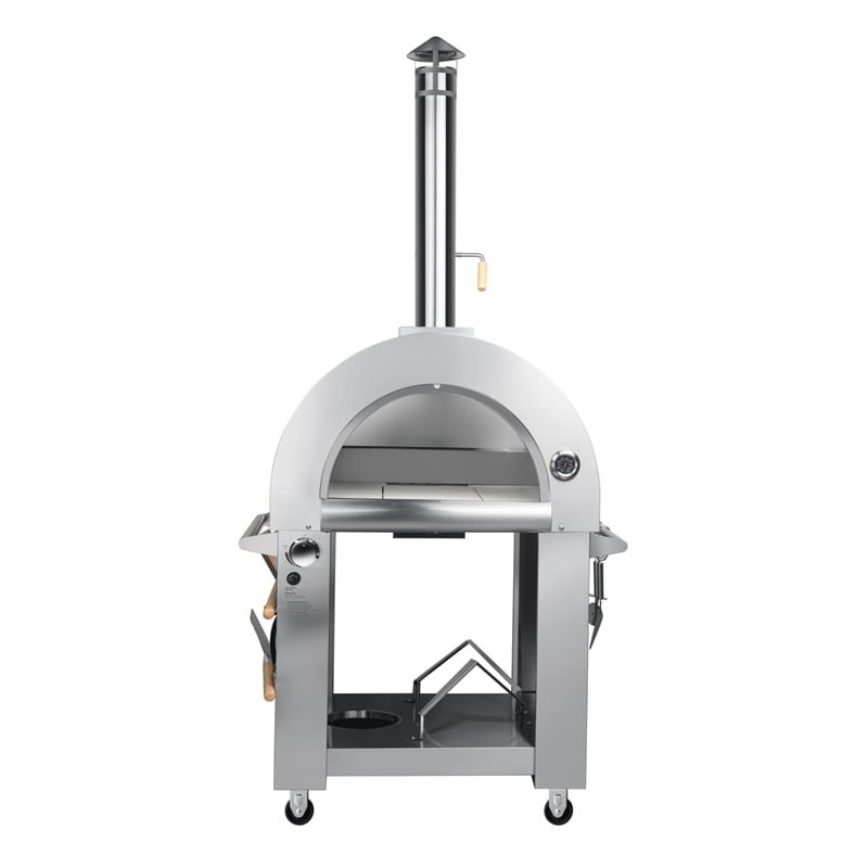 Pemberly Row 32-inch Outdoor Gas and Wood Fired Pizza Oven in Stainless Steel