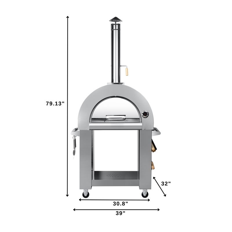 Pemberly Row 32 in.Outdoor Wood Fired Pizza Oven in Stainless Steel