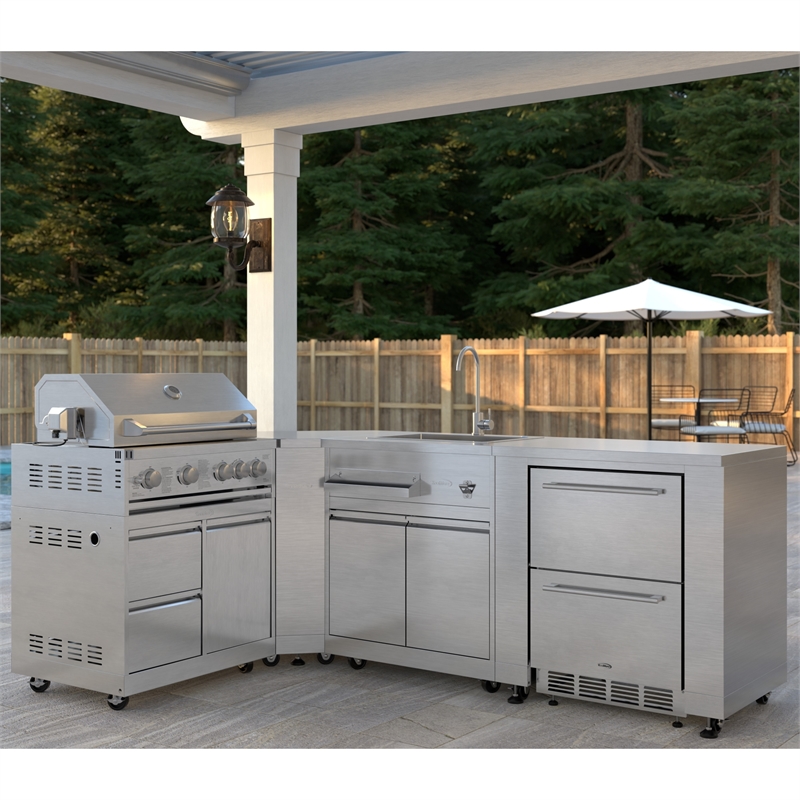 Pemberly Row Outdoor Kitchen Series Modular Kitchen in Stainless Steel