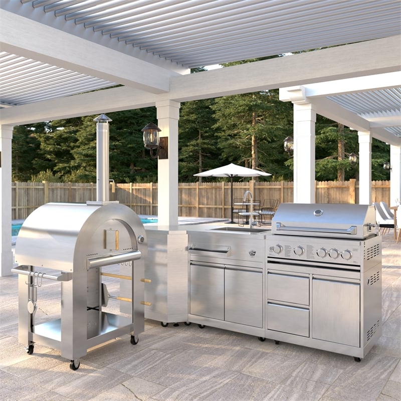 Pemberly Row Outdoor Kitchen Series Modular Kitchen in Stainless Steel