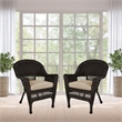 Pemberly Row Wicker Chair in Espresso with Tan Cushion (Set of 2)