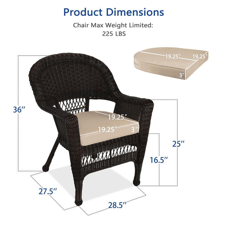 Pemberly Row Wicker Chair in Espresso with Tan Cushion (Set of 2)