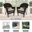 Pemberly Row Wicker Chair in Espresso with Tan Cushion (Set of 2)