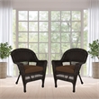Pemberly Row Wicker Chair in Espresso with Brown Cushion (Set of 2)