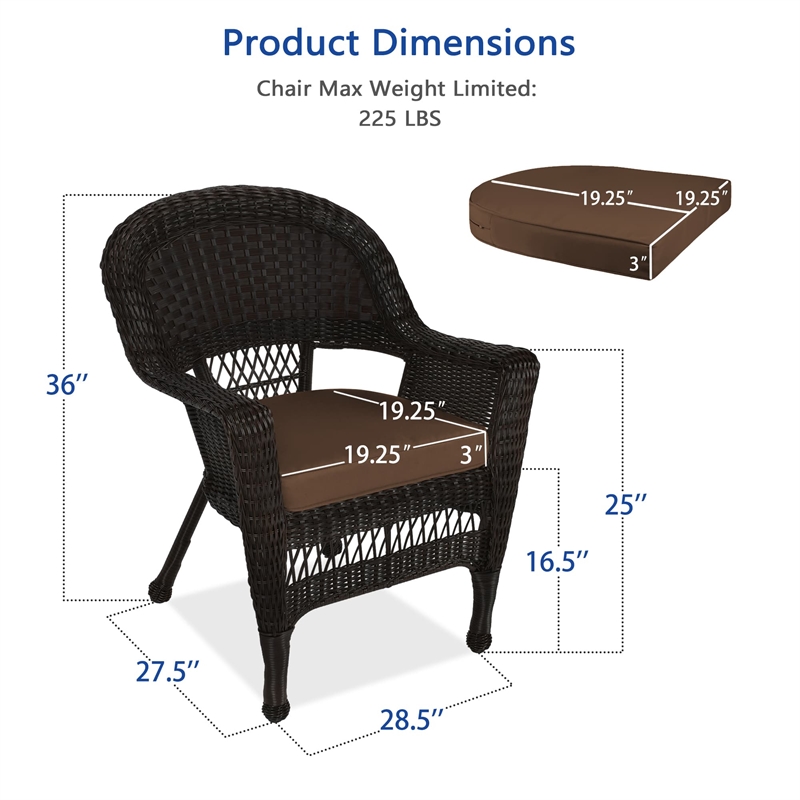 Pemberly Row Wicker Chair in Espresso with Brown Cushion (Set of 2)