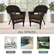Pemberly Row Wicker Chair in Espresso with Brown Cushion (Set of 2)