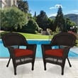 Pemberly Row Wicker Chair in Espresso with Red Cushion (Set of 2)