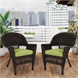 Pemberly Row Wicker Chair in Espresso with Green Cushion (Set of 2)