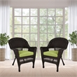 Pemberly Row Wicker Chair in Espresso with Green Cushion (Set of 2)